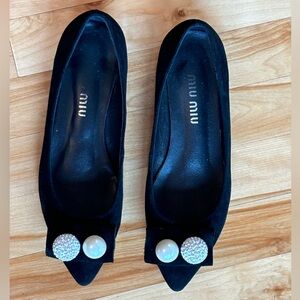 Miu Miu Black suede flats diamonds on the heels